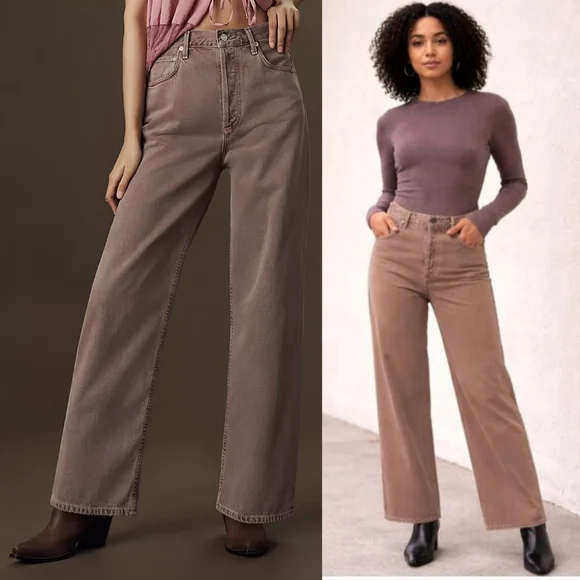 Agolde Ren Jeans Ceramic 27 Tan Brown Wide Leg High Rise Ankle Jean Copper Pants